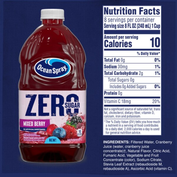 Ocean Spray Zero Sugar, Mixed Berry, 64 oz