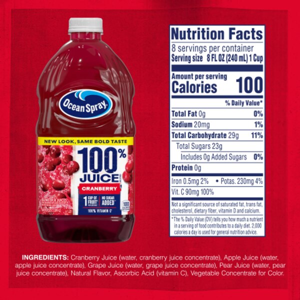 Ocean Spray 100% Juice Cranberry, 64 oz