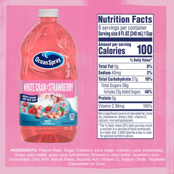 Ocean Spray White Cranberry Strawberry, 64 oz