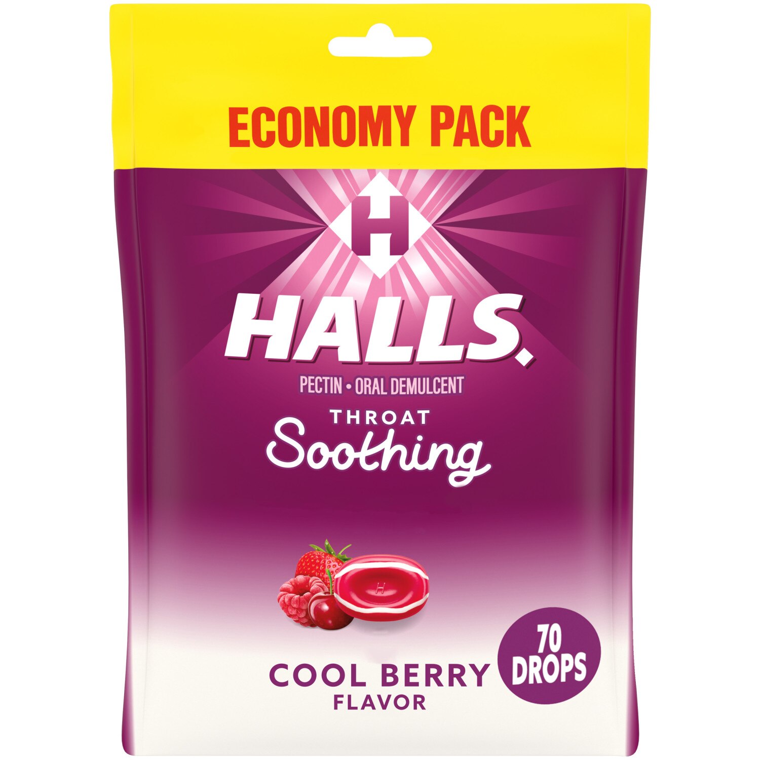 HALLS Throat Soothing Cool Berry Throat Drops, Economy Pack, 70 CT