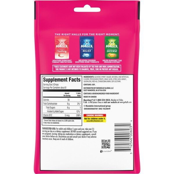 Halls Cough & Throat Relief + Energy Support, Strawberry Lemonade, 25 CT