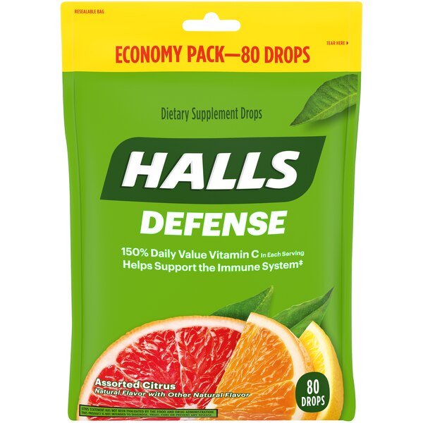 Halls Defense Throat Lozenge, Assorted Citrus, 80 CT