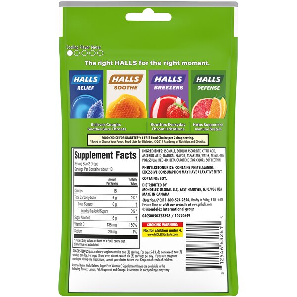 HALLS Defense Assorted Citrus Sugar Free Vitamin C Drops, 25 Drops