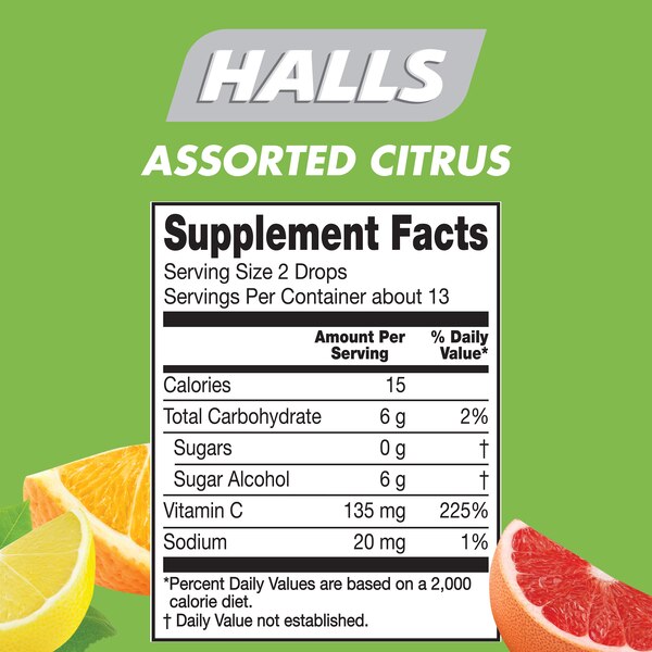 HALLS Defense Assorted Citrus Sugar Free Vitamin C Drops, 25 Drops