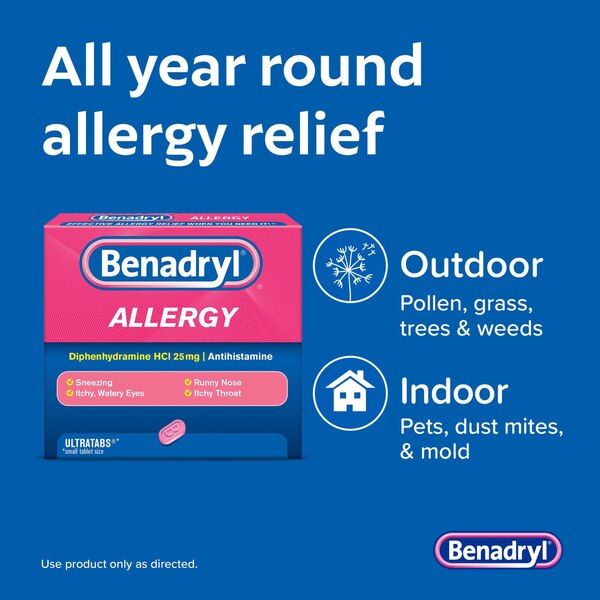 Benadryl Ultratabs Antihistamine Allergy Medicine Tablets, 48 ct