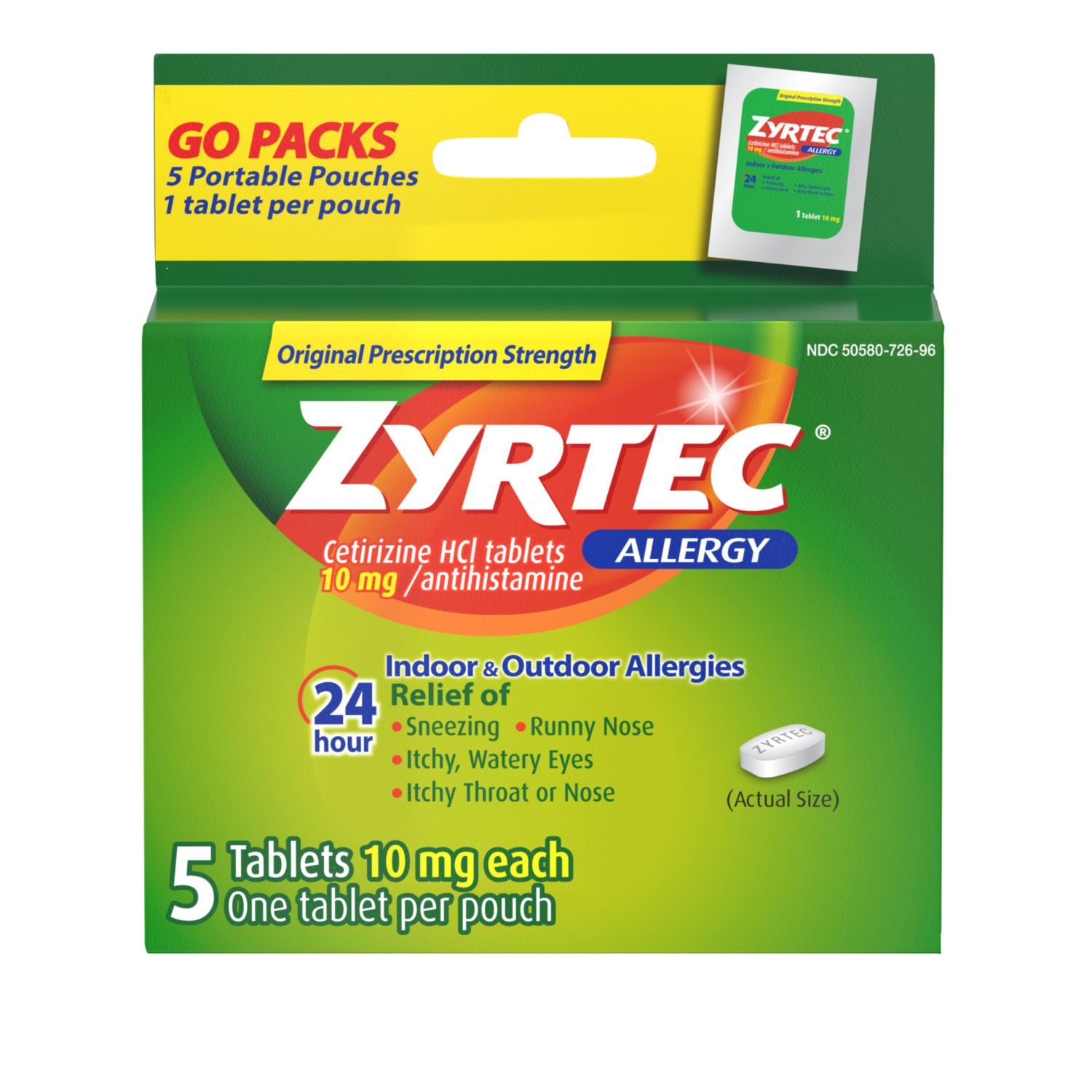 Zyrtec 24 Hour Allergy Tablets with Cetirizine HCI, Travel Size, 5 CT