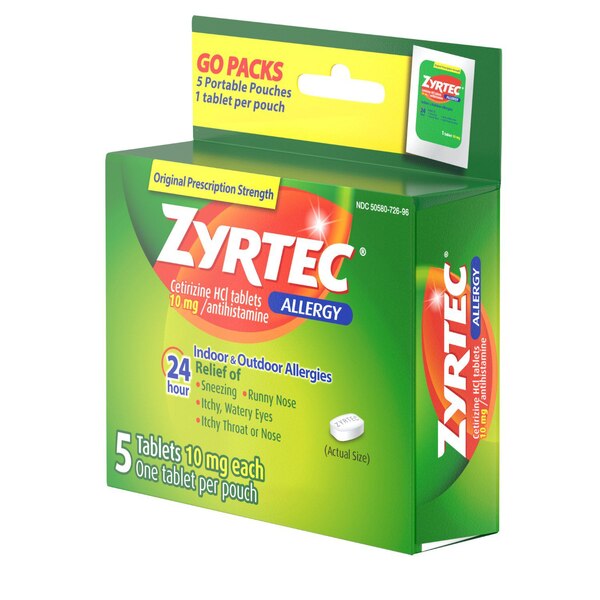 Zyrtec 24 Hour Allergy Tablets with Cetirizine HCI, Travel Size, 5 CT