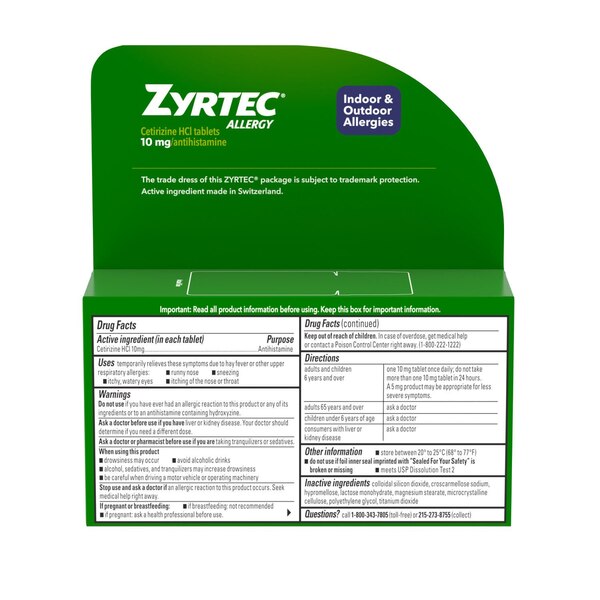 Zyrtec 24HR Allergy Relief Tablets, 10mg Cetirizine HCl