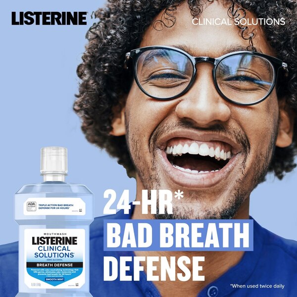 Listerine Clinical Solutions Breath Defense Mouthwash, Smooth Mint, 16.9 OZ