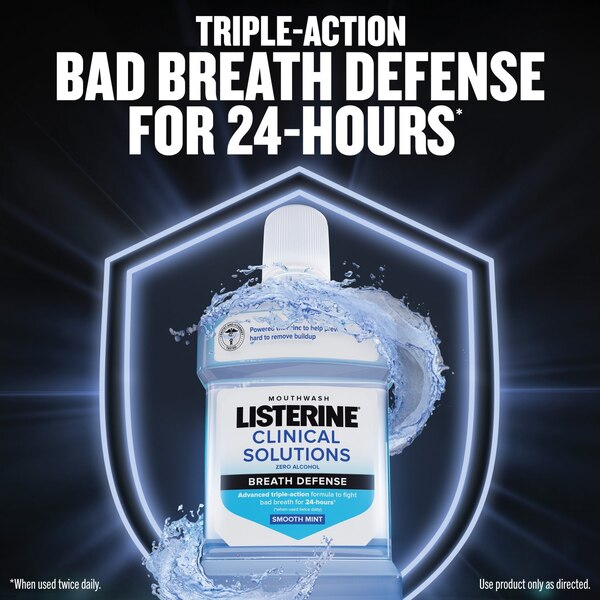 Listerine Clinical Solutions Breath Defense Mouthwash, Smooth Mint, 16.9 OZ