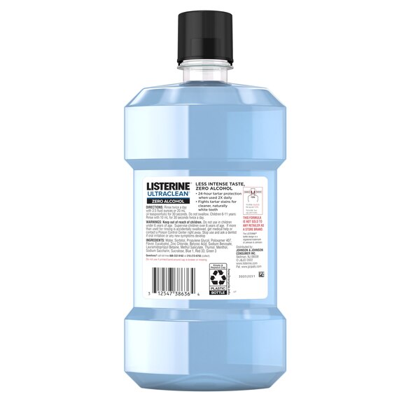 Listerine Ultraclean Zero Alcohol Tartar Mouthwash, Arctic Mint, 33.8 OZ