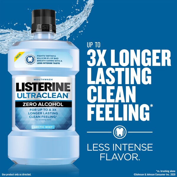Listerine Ultraclean Zero Alcohol Tartar Mouthwash, Arctic Mint, 33.8 OZ