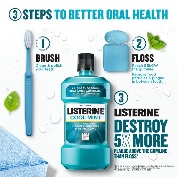 Listerine Antiseptic Mouthwash for Bad Breath, Plaque, and Gingivitis, Cool Mint