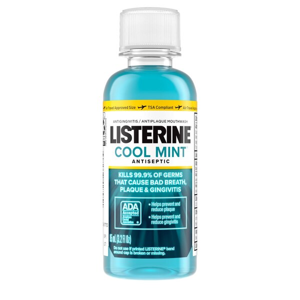 Listerine Antiseptic Mouthwash for Bad Breath, Plaque, and Gingivitis, Cool Mint, 3.2 OZ