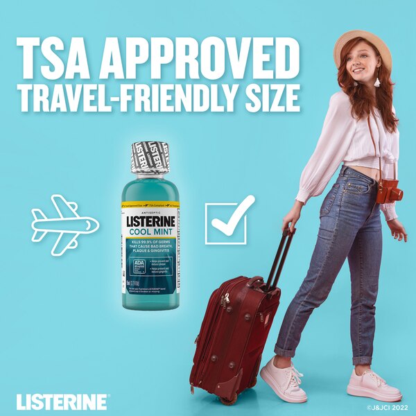 Listerine Antiseptic Mouthwash for Bad Breath, Plaque, and Gingivitis, Cool Mint, 3.2 OZ