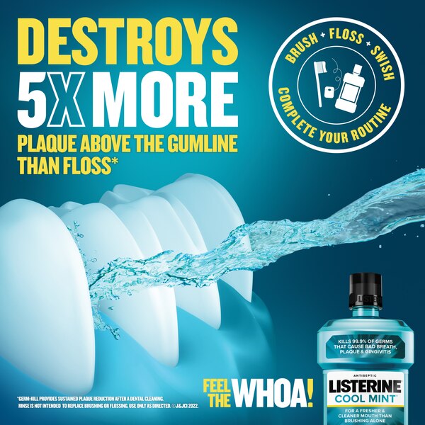 Listerine Antiseptic Mouthwash for Bad Breath, Plaque, and Gingivitis, Cool Mint, 3.2 OZ