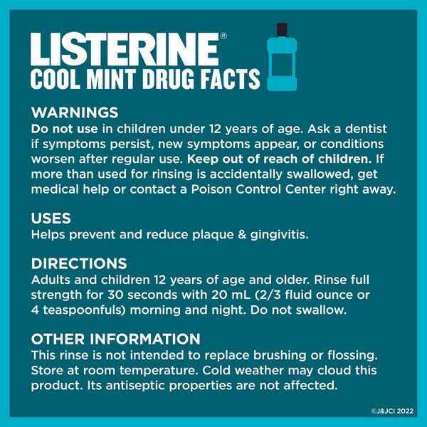Listerine Antiseptic Mouthwash for Bad Breath, Plaque, and Gingivitis, Cool Mint, 3.2 OZ