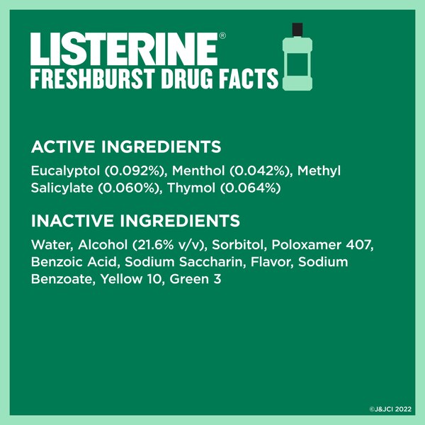 Listerine Antiseptic Mouthwash for Bad Breath, Plaque, and Gingivitis, Fresh Burst