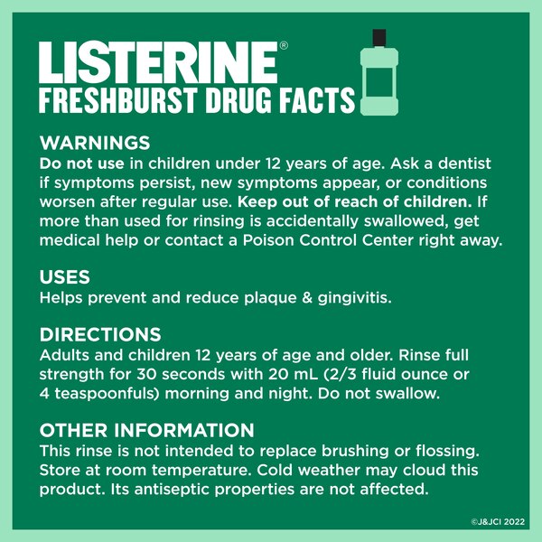 Listerine Antiseptic Mouthwash for Bad Breath, Plaque, and Gingivitis, Fresh Burst
