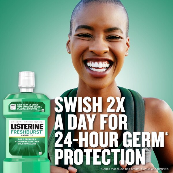 Listerine Antiseptic Mouthwash for Bad Breath, Plaque, and Gingivitis, Fresh Burst
