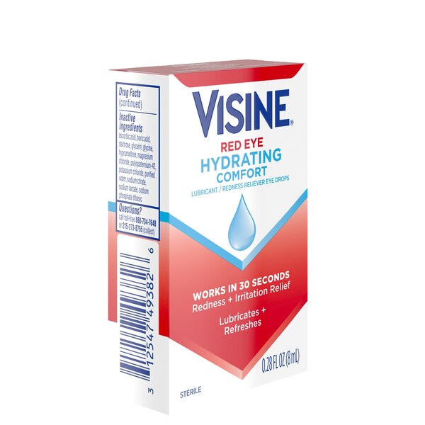 Visine Red Eye Hydrating Comfort Lubricating Eye Drops, 0.28 FL OZ