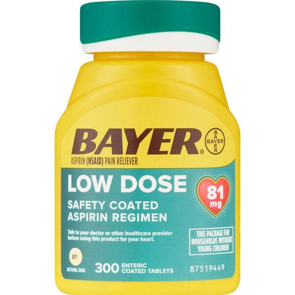 Aspirin Regimen Bayer, 81mg Enteric Coated Tablets, Pain Reliever/Fever Reducer, 300 ct