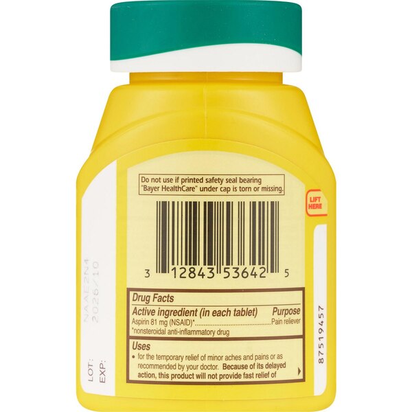 Aspirin Regimen Bayer, 81mg Enteric Coated Tablets, Pain Reliever/Fever Reducer, 300 ct