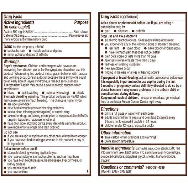 Bayer Back & Body Extra Strength Aspirin, 500mg Coated Tablets, Fast Relief, 100 ct