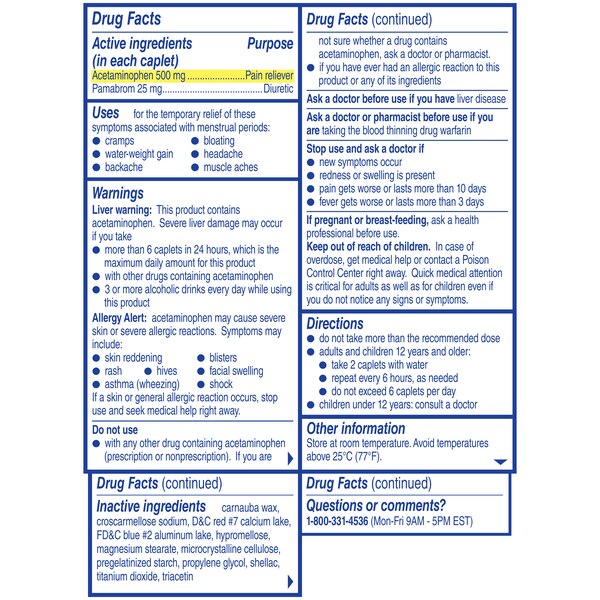 Midol Complete Caffeine Free Menstrual Pain Relief Acetaminophen Caplets, 24 CT