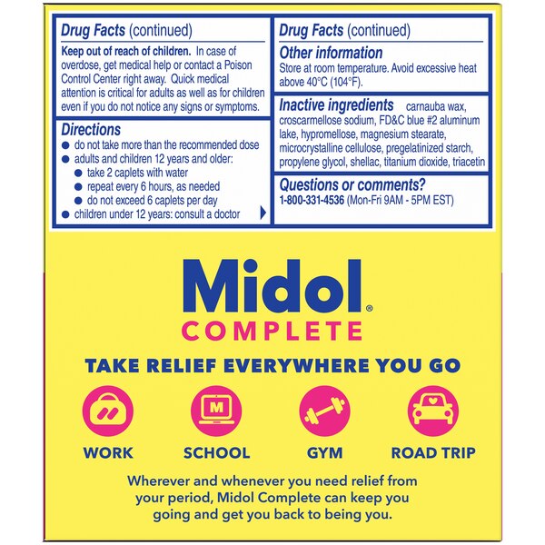 Midol Complete On the Go Menstrual Pain Relief Acetaminophen Caplets, 10 CT