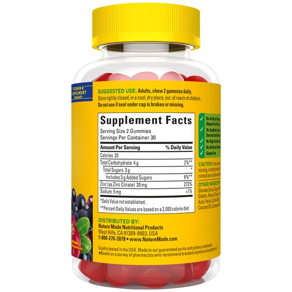 Nature Made Extra Strength Zinc  Gummies, 30 mg, 60 CT