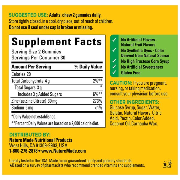 Nature Made Extra Strength Zinc  Gummies, 30 mg, 60 CT
