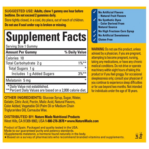 Nature Made Melatonin 5mg Extra Strength Gummies, 100% Drug Free Sleep Aid for Adults, 70 CT