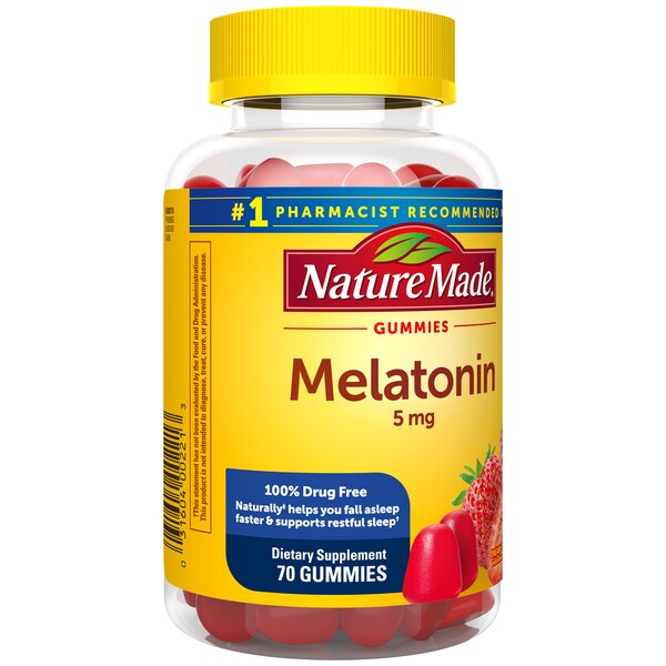Nature Made Melatonin 5mg Extra Strength Gummies, 100% Drug Free Sleep Aid for Adults, 70 CT