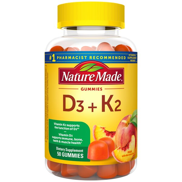 Nature Made Vitamin D3 K2 Gummies, Vitamin D 5000 IU per serving, Bone & Immune Support, 50 CT