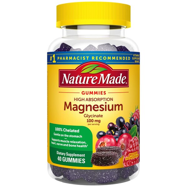 Nature Made High Absorption Magnesium Glycinate for Bone & Heart Support, Magnesium Gummies, 40 CT