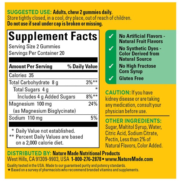 Nature Made High Absorption Magnesium Glycinate for Bone & Heart Support, Magnesium Gummies, 40 CT