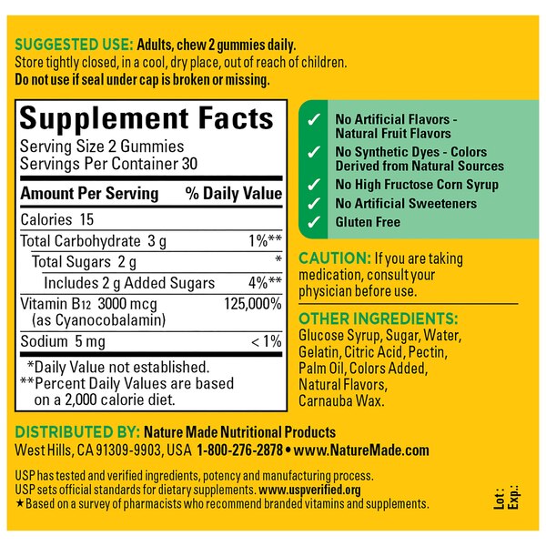 Nature Made Extra Strength Vitamin B12 Gummies, 3000 mcg per serving, 60 CT