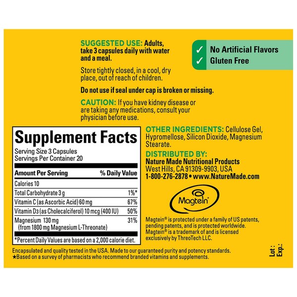 Nature Made Magnesium L-Threonate Capsules, 60 CT