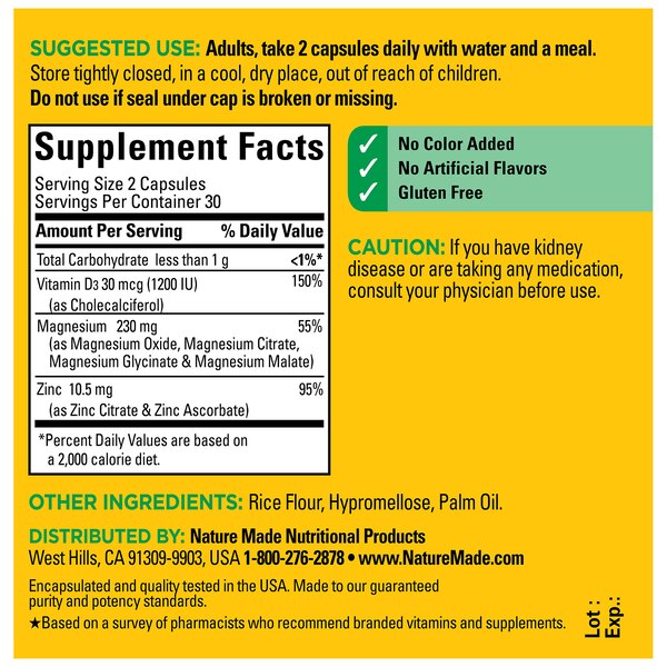 Nature Made Magnesium Complex with Vitamin D and Zinc Capsules, Blended Magnesium Supplement, 60 CT