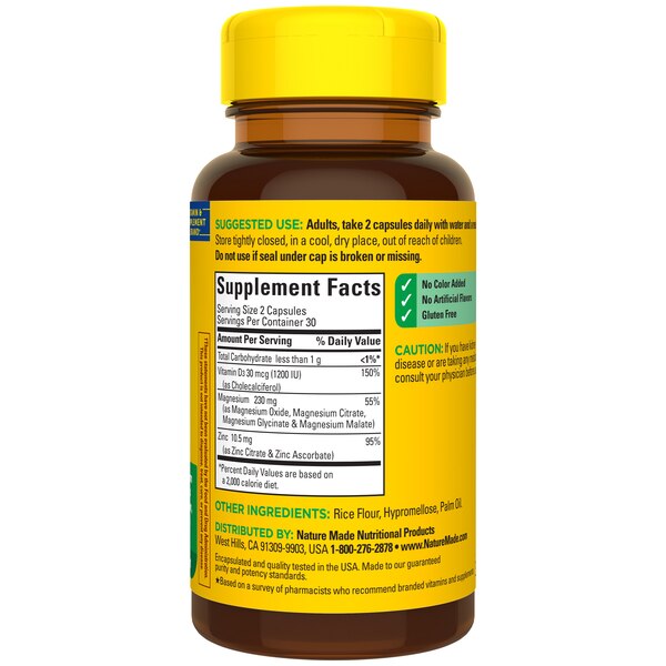 Nature Made Magnesium Complex with Vitamin D and Zinc Capsules, Blended Magnesium Supplement, 60 CT