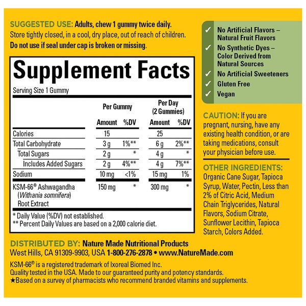Nature Made Ashwagandha Gummies for Stress Relief Support, Vegan KSM-66 Ashwagandha, 60 CT