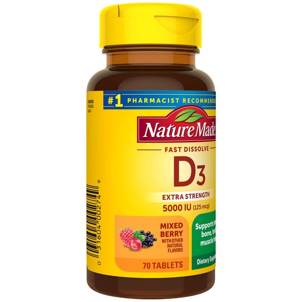 Nature Made Extra Strength Vitamin D3 5000 IU Sugar Free Fast Dissolve Vitamin D Tablets, 70 CT
