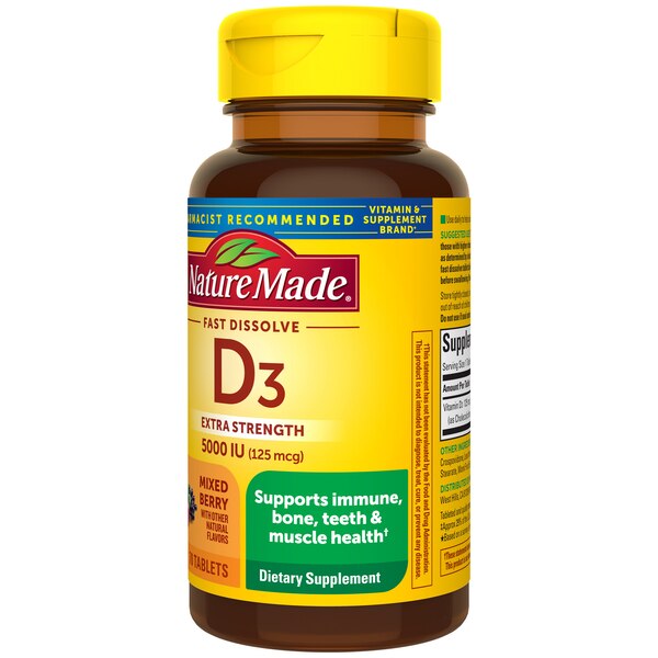Nature Made Extra Strength Vitamin D3 5000 IU Sugar Free Fast Dissolve Vitamin D Tablets, 70 CT