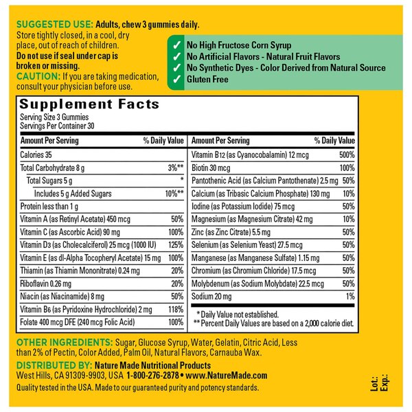 Nature Made Advanced Multivitamin Gummies with Magnesium Citrate, Calcium & 8 B Vitamins, 90 CT