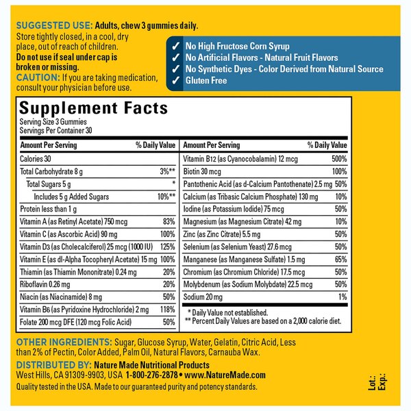 Nature Made Advanced Multivitamin Gummies For Him with Magnesium Citrate, Calcium & B Vitamins, 90 CT
