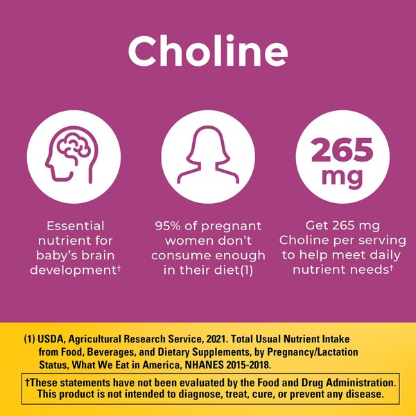 Nature Made Prenatal Vitamins Softgels + Choline Supplement Capsules, Folic Acid + DHA, 60 CT