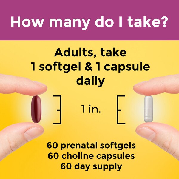 Nature Made Prenatal Vitamins Softgels + Choline Supplement Capsules, Folic Acid + DHA, 60 CT