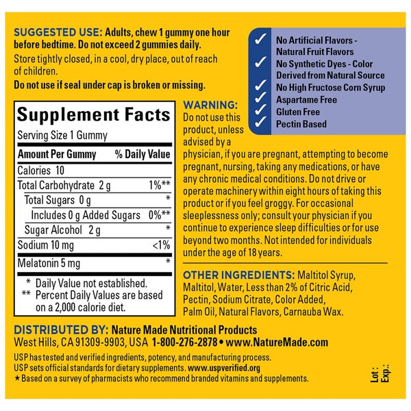 Nature Made Zero Sugar Melatonin Gummies 5mg, Sugar Free Sleep Aid, 70 CT