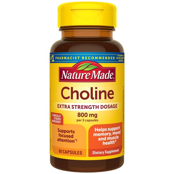 Nature Made Extra Strength Dosage Choline Supplement Capsules 800 Mg, Brain Support, 60 CT